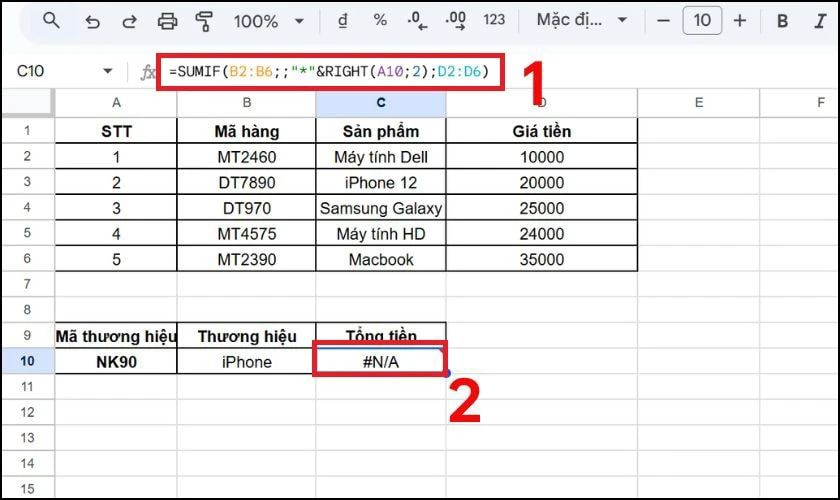 Lỗi thường gặp khi sử dụng hàm SUMIF trong Google Sheet