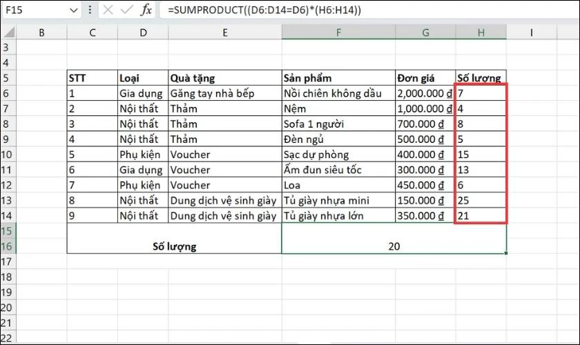 Kết quả sau khi áp dụng công thức