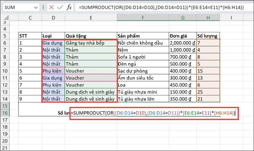 Ví dụ kết hợp hàm OR