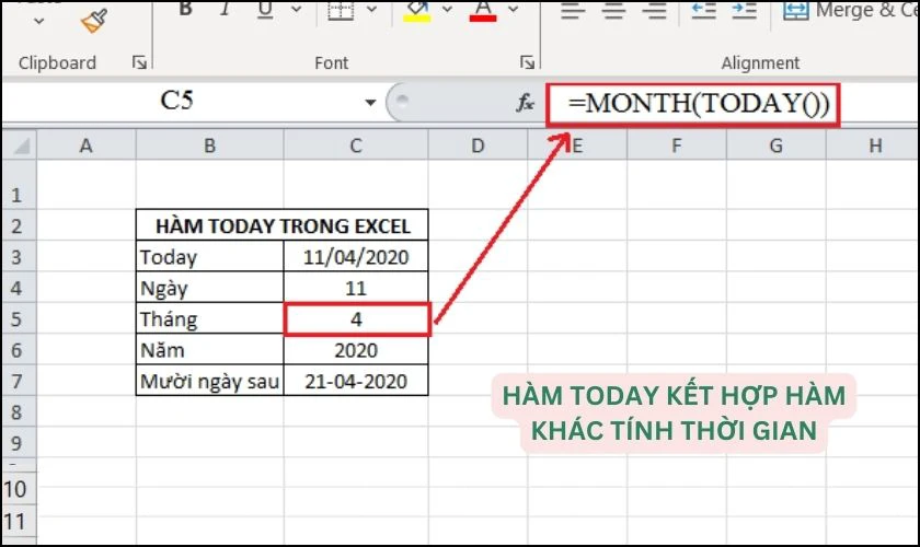 Hàm TODAY kết hợp với hàm khác tính thời gian