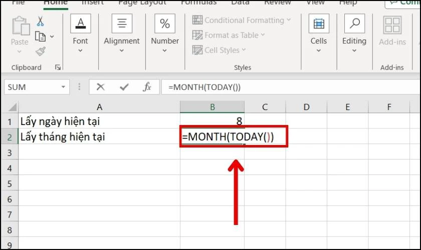 Công thức kết hợp hàm MONTH với hàm TODAY trong Excel là gì?