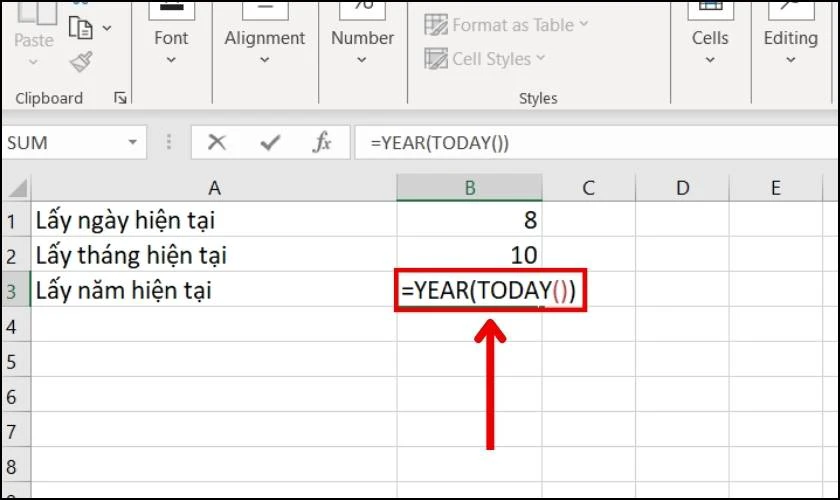 Công thức hàm Year kết hợp với hàm TODAY trong Excel là gì?