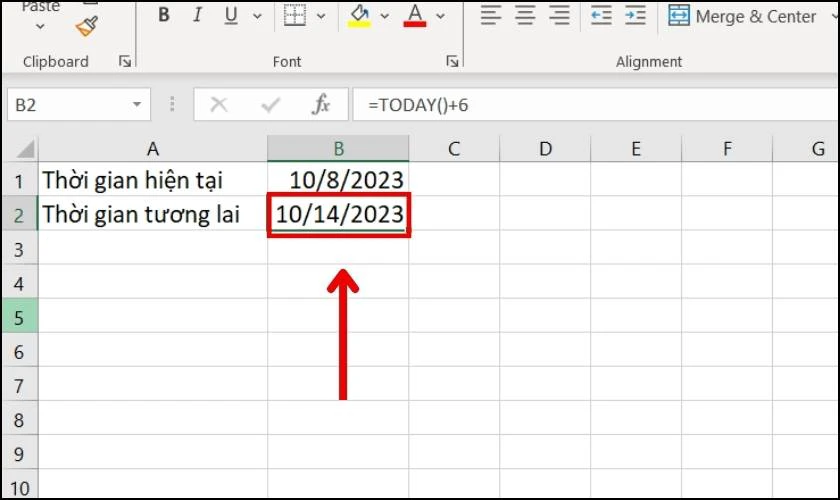 Nhập hàm TODAY để tính thời gian tương lai