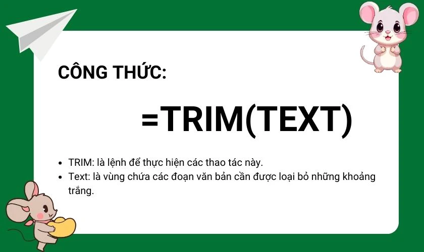 Công thức của hàm TRIM trong Excel