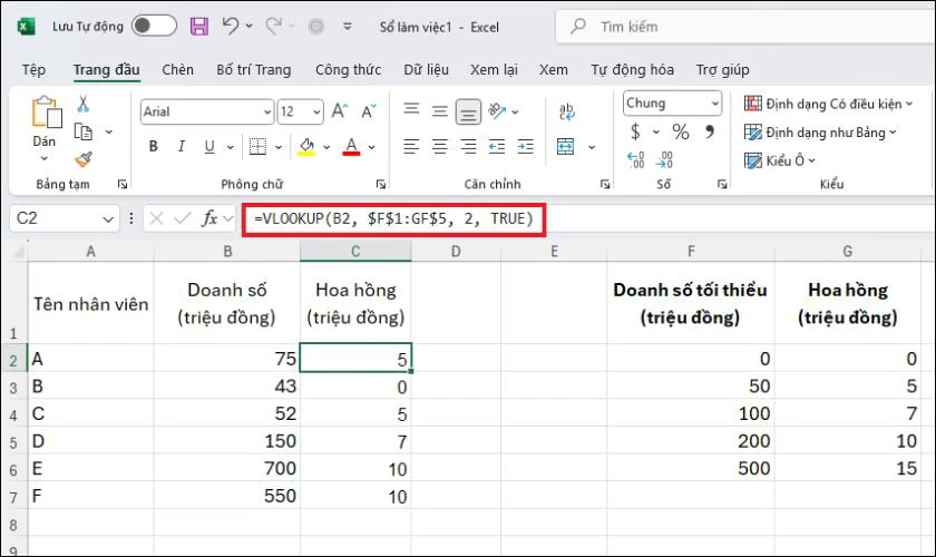 Sử dụng VLOOKUP để tìm kiếm tương đối