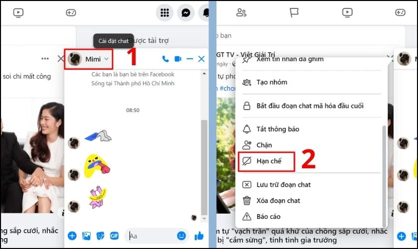 Chọn vào cuộc trò chuyện muốn hạn chế