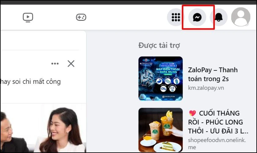 Chọn vào biểu tượng Messenger