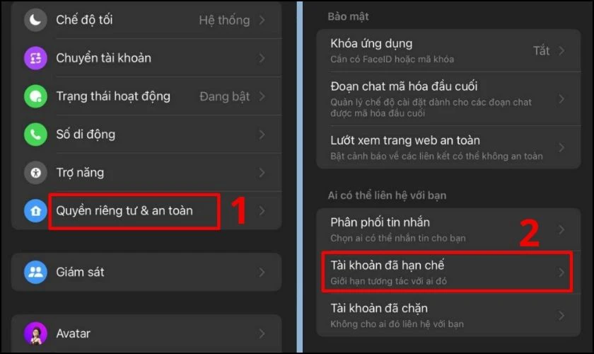 Chọn Quyền riêng tư và an toàn