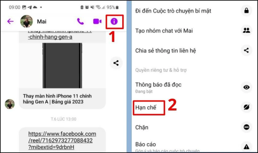 Chọn một cuộc trò chuyện mà muốn hạn chế