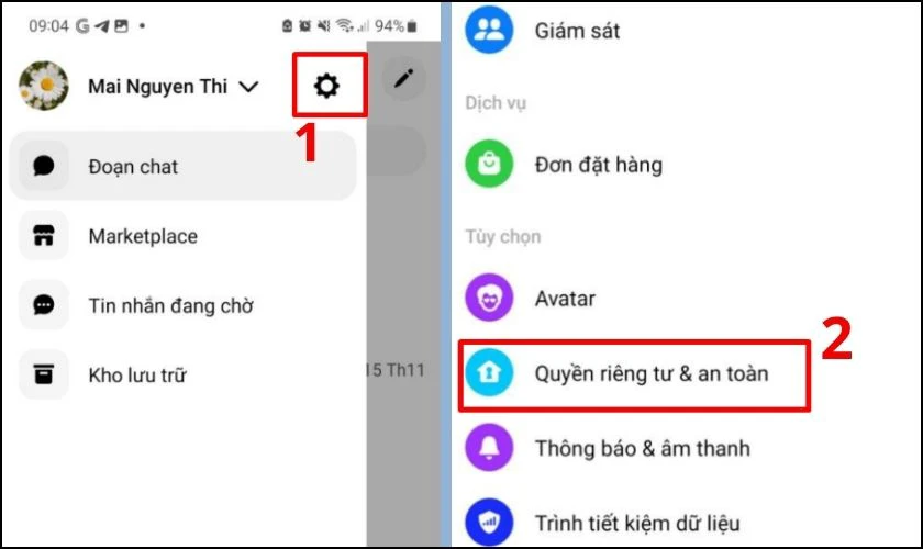 Vào biểu tượng 3 dấu gạch