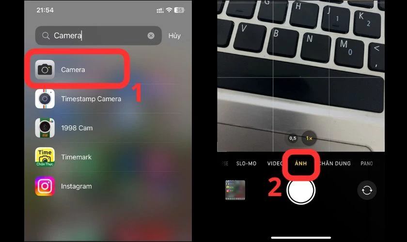 Mở camera v&agrave; chọn mục Chụp ảnh