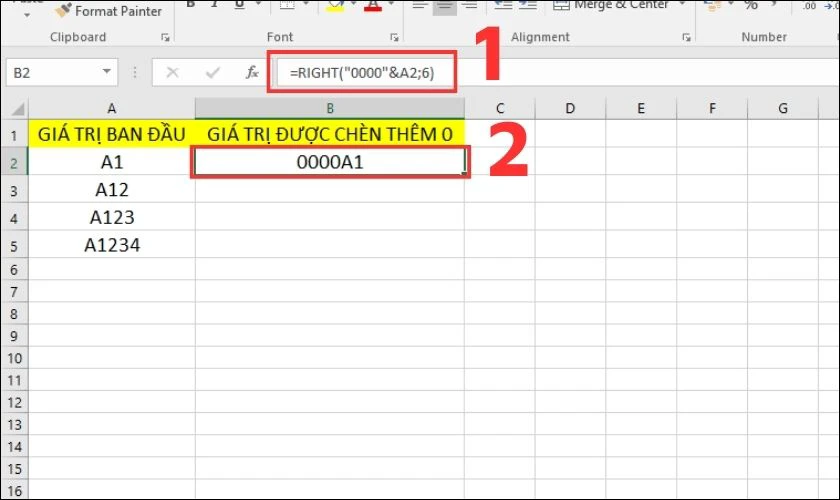 Thực hiện nhập công thức vào ô cần hiện số 0 trong Excel