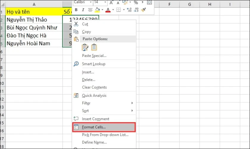 Hiện số 0 trong Excel bằng cách định dạng Text