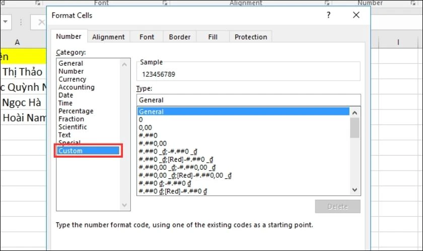 Dùng tổ hợp phím Ctrl + 1 để mở cửa sổ Format Cells