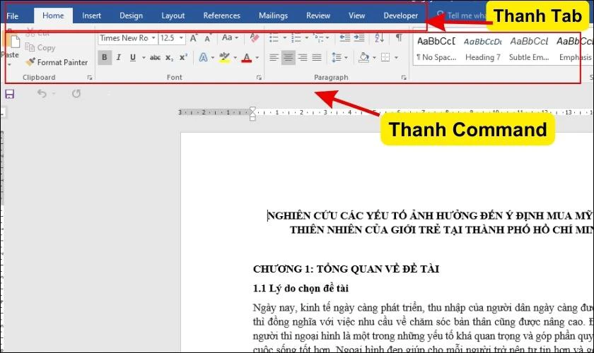 Vị trí của thanh công cụ trong Word