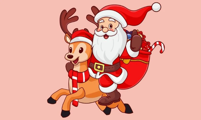 H&igrave;nh ảnh &ocirc;ng gi&agrave; Noel cưỡi tuần lộc cute