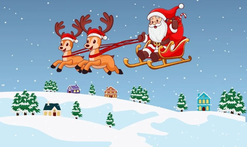 &Ocirc;ng gi&agrave; Noel cưỡi tuần lộc phong c&aacute;ch hoạt h&igrave;nh