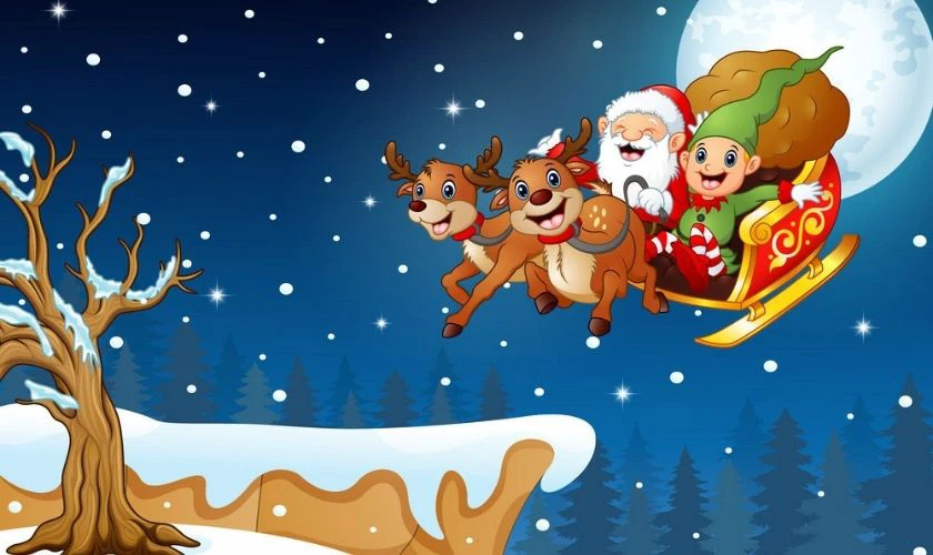 H&igrave;nh ảnh Santa Clound cưỡi tuần lộc vui vẻ