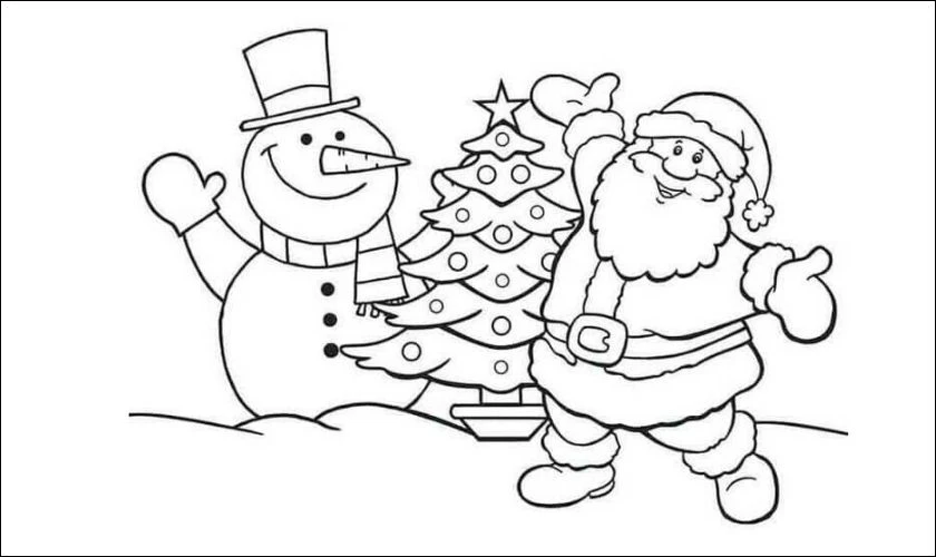 Tranh t&ocirc; m&agrave;u &ocirc;ng gi&agrave; Noel v&agrave; người tuyết