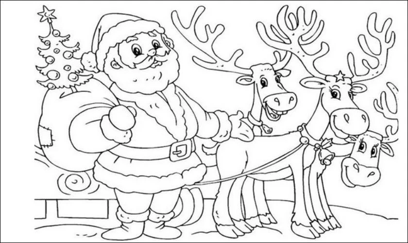 Tranh t&ocirc; m&agrave;u &ocirc;ng gi&agrave; Noel v&agrave; tuần lộc