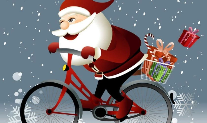 &Ocirc;ng gi&agrave; Noel đạp xe đi tặng qu&agrave;