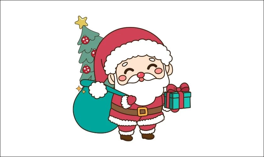 H&igrave;nh ảnh &ocirc;ng gi&agrave; Noel dưới ng&ograve;i b&uacute;t chibi đ&aacute;ng y&ecirc;u