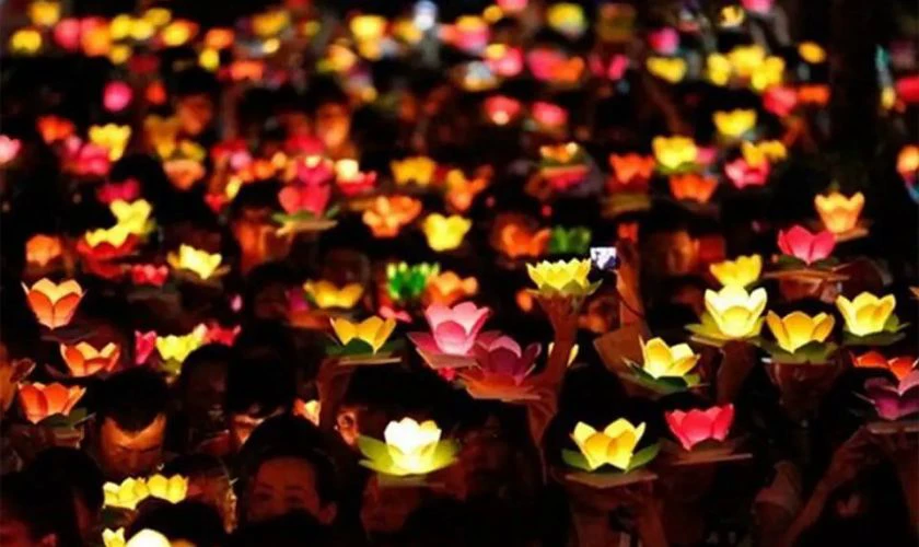 H&igrave;nh ảnh thả hoa đăng ng&agrave;y Vu Lan b&aacute;o hiếu