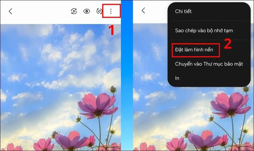 Nhấn vào ba chấm ở góc phải màn hình, chọn Đặt làm hình nền