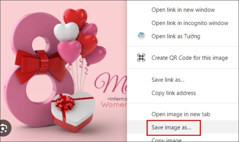 Nhấp chuột phải vào hình ảnh và chọn Save image as
