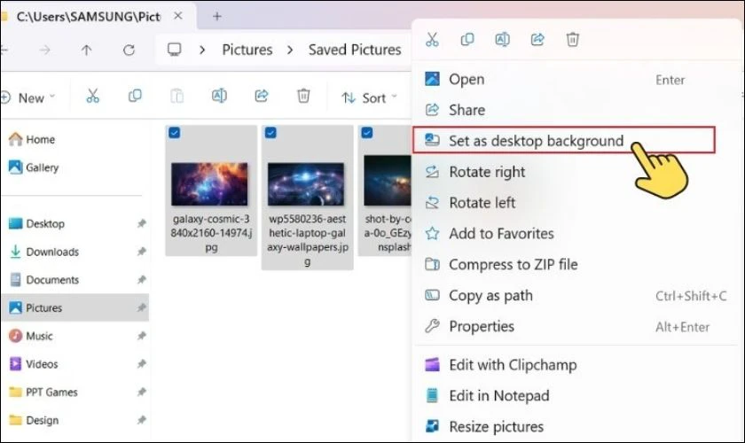 Click chuột phải v&agrave;o ảnh bạn muốn đặt l&agrave;m h&igrave;nh nền v&agrave; chọn Set as desktop background