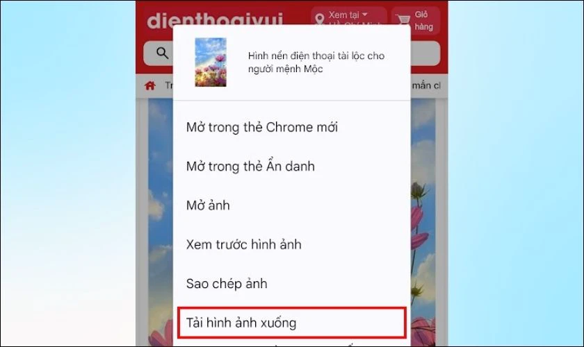 Nhấn giữ h&igrave;nh ảnh v&agrave; chọn Tải h&igrave;nh ảnh xuống