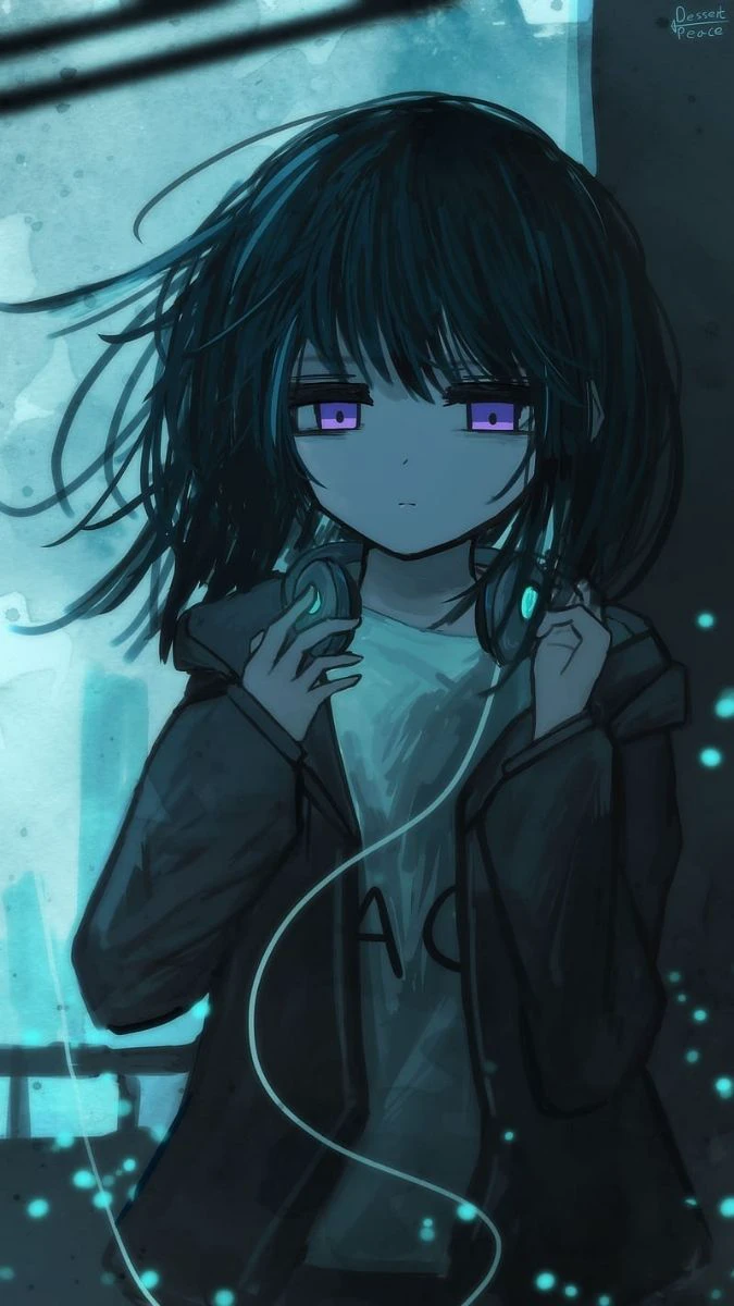 Ảnh nền buồn anime c&ocirc; g&aacute;i nghe nhạc 1 m&igrave;nh