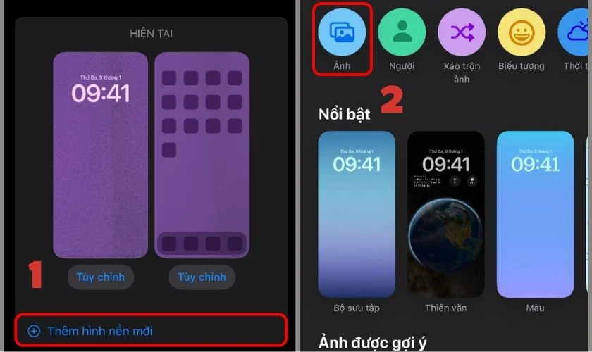 Nhấn v&agrave;o Th&ecirc;m h&igrave;nh nền mới sau đ&oacute; chọn Ảnh