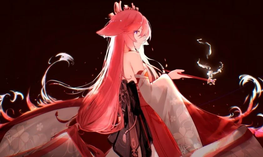 H&igrave;nh nền Genshin Impact Yae Miko cuốn h&uacute;t