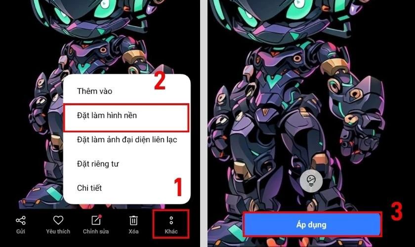 Nhấn v&agrave;o dấu 3 chấm v&agrave; chọn Đặt l&agrave;m h&igrave;nh nền