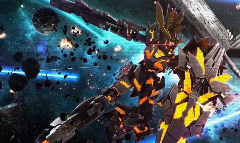 Wallpaper Gundam 4K bay trong kh&ocirc;ng gian si&ecirc;u ngầu cho m&aacute;y t&iacute;nh