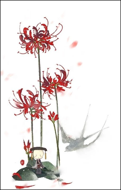 Wallpaper tranh vẽ hoa bỉ ngạn cổ trang cho điện thoại