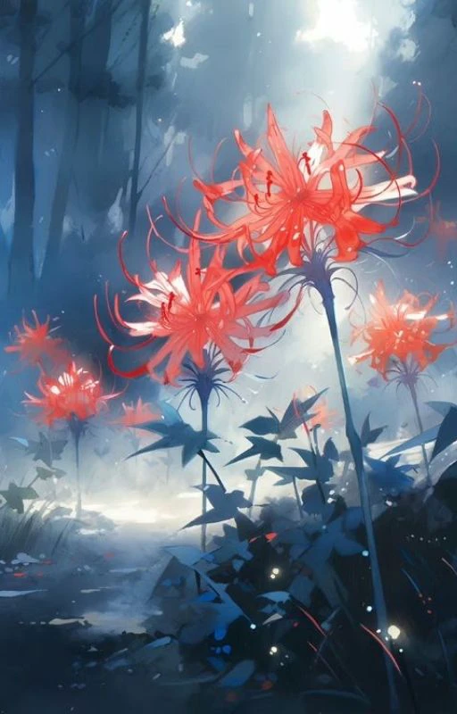 Ảnh nền tranh vẽ rừng hoa bỉ ngạn anime cho điện thoại
