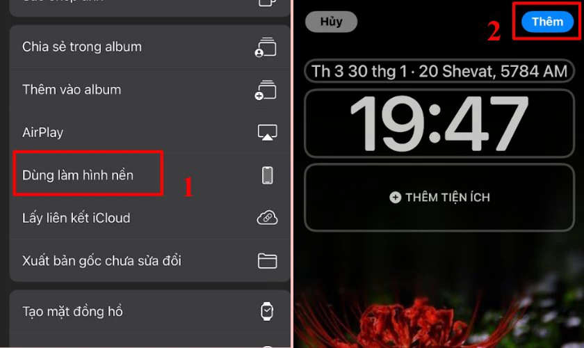 Chọn D&ugrave;ng l&agrave;m h&igrave;nh nền v&agrave; nhấn Th&ecirc;m