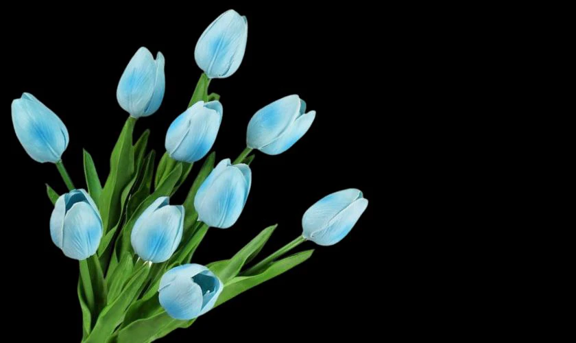 H&igrave;nh nền hoa Tulip m&agrave;u xanh y&ecirc;n b&igrave;nh n&eacute;t