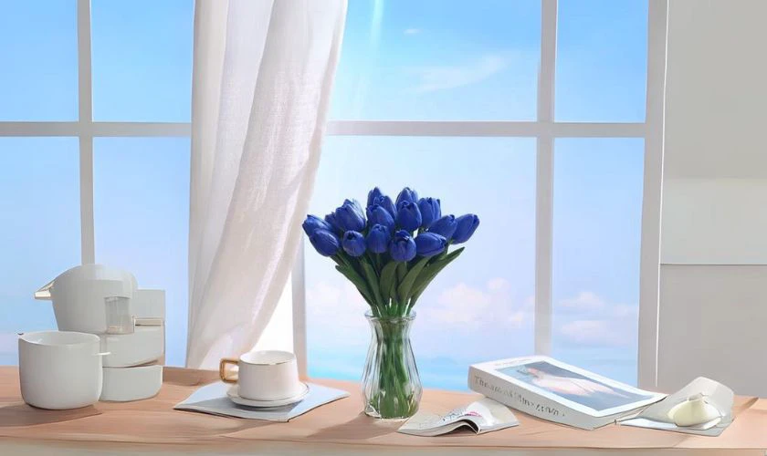 H&igrave;nh nền hoa Tulip m&agrave;u xanh y&ecirc;n b&igrave;nh cực n&eacute;t