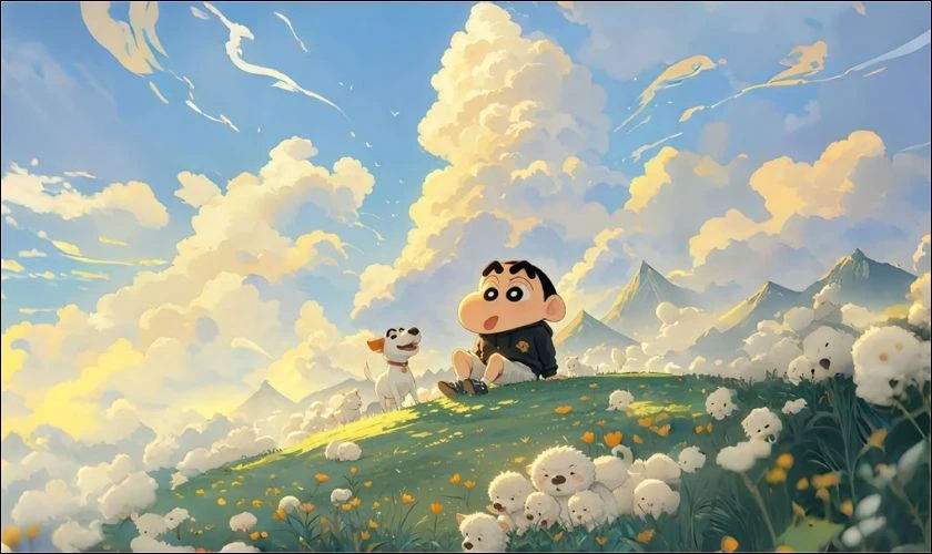 H&igrave;nh nền iPad cute Shin cậu b&eacute; b&uacute;t ch&igrave;