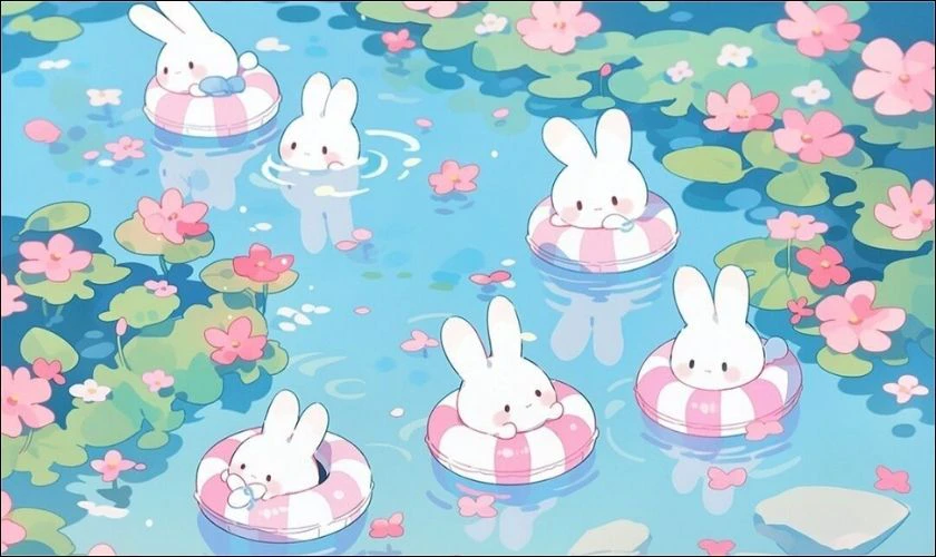 Những ch&uacute; thỏ đang bơi dưới s&ocirc;ng
