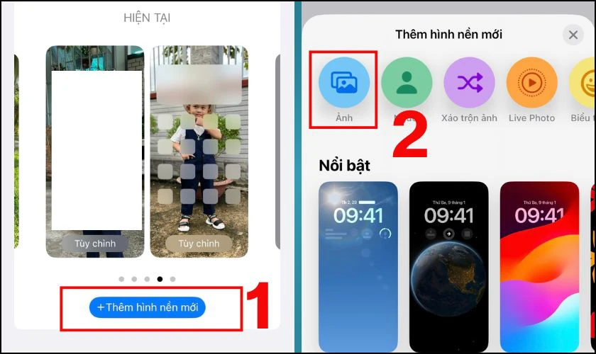 Chọn phần Th&ecirc;m h&igrave;nh nền mới rồi chọn v&agrave;o Ảnh