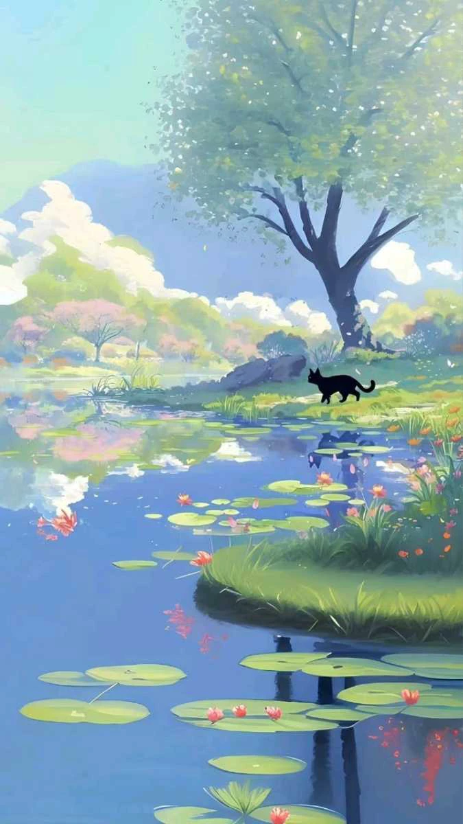 Ch&uacute; m&egrave;o ngắm mặt hồ
