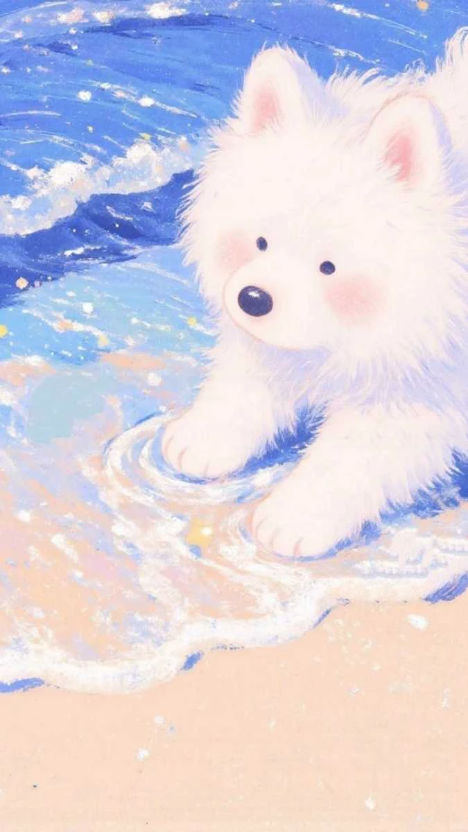 H&igrave;nh nền cute về ch&uacute; ch&oacute; đang nghịt nước