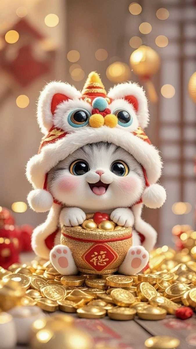 H&igrave;nh nền phong thủy ch&uacute; m&egrave;o may mắn