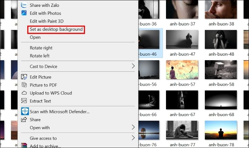 Nhấn chuột phải v&agrave;o h&igrave;nh vừa tải, chọn v&agrave;o Set as desktop background
