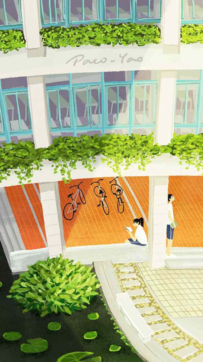 Tranh vẽ 1 góc sân trường rất chill