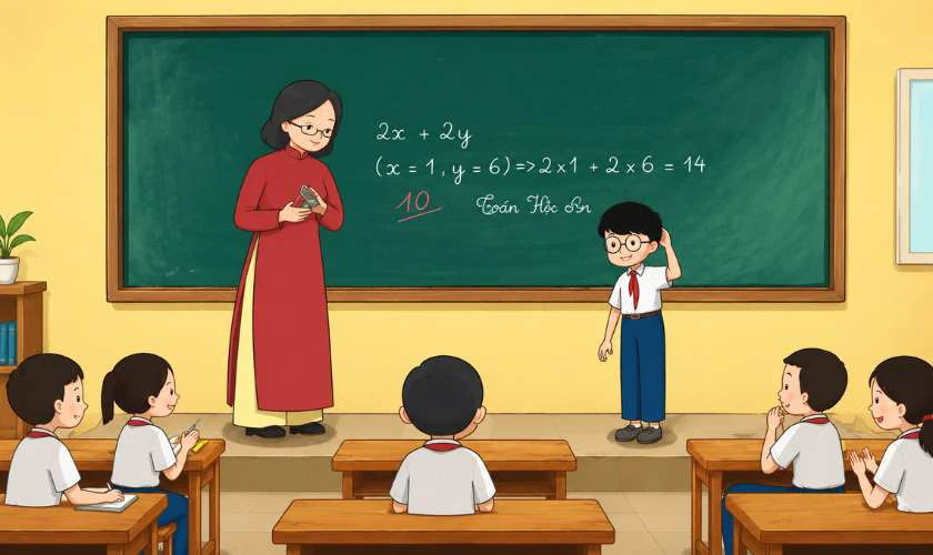 Hình ảnh cô giáo đang kiểm tra bài học sinh